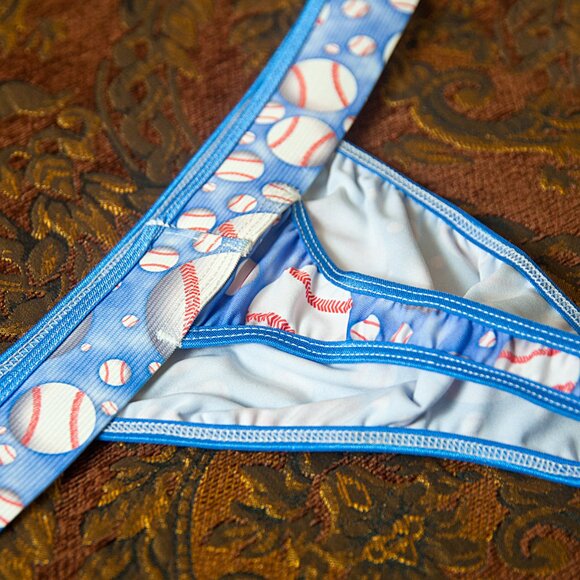 Mens Baseballs Print Thong Handmade - Picture 6 of 6